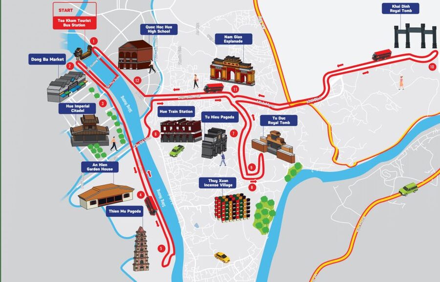 Hue: City Sightseeing Hop-On Hop-Off Bus Tour - Vouchers, audio in 9 languages, and the “ride-and-choose” advantage