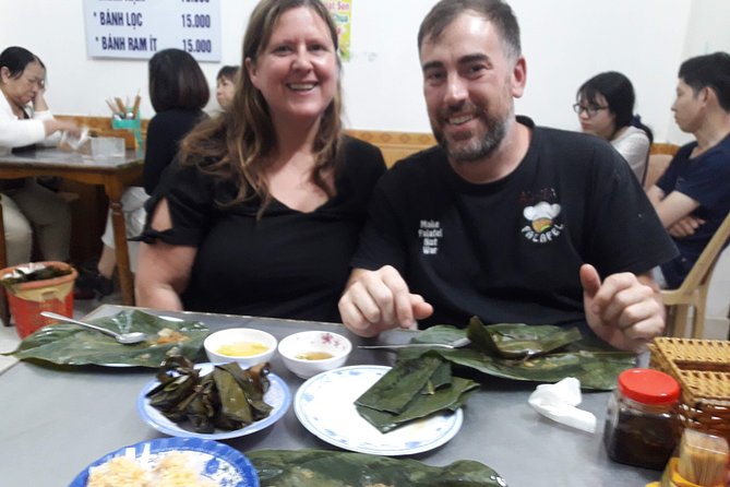 Hue Specialty Food Tour-Eat local food like a local - Banh Khoai and Nem Lui: Peanut Sauce Crunch and Pork Skewers